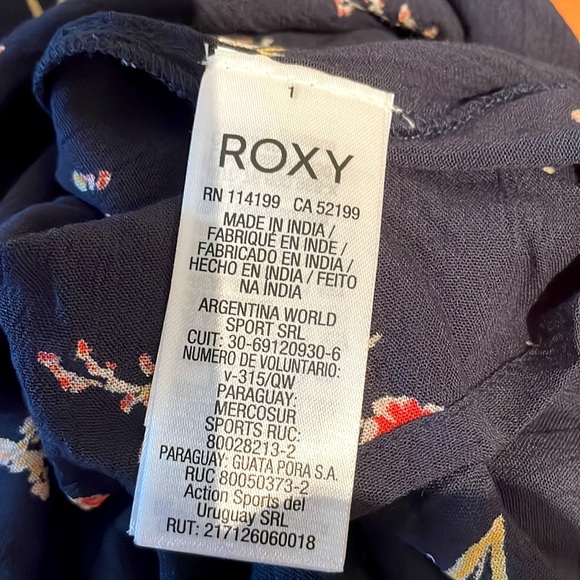 Roxy Bell Sleeve Midi Dress Size Large Navy Blue with Red Floral Print Boho - Picture 7 of 8